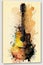 Close-up of an acoustic guitar. Watercolor. Created with generative AI technology.