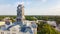 Close-up aerial view Clock Tower on Hood County Courthouse in Historic Granbury Square, Texas, USA