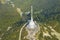 Close up aerial view of Jested tower transmitter near Liberec in Czechia