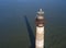 Close up aerial view of the Morris Island Lighthouse near Charleston, South Carolina