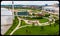 Close up Aerial view of the Omaha Plaza at the Omaha Nebraska landing of the Bob Kerrey pedestrian bridge