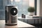 close-up of air purifier in room, with view of futuristic gadgets and technology visible