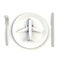 Close up of airplane on plate, knife and fork concept illustration on white background, Top view with copy space