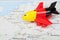 Close up of airplane toy with german flag, landed on the europe map. Travel concept