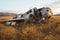 close-up of airplane wreckage in a field