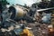 close-up of airplane wreckage with focus on debris