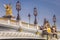 Close-up of Alexander III bridge ornaments at clear sky, Paris, France