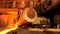 Close up for aluminum melting furnace in a foundry moving backwards, heavy metallurgy concept. Stock footage. Equipment