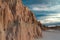 Close-up of the Amazing bentonite clay formations of Cathedral Gorge State Park at Sunset in Nevada