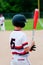 Close-up of american baseball boy from behind.