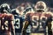 Close-up American football team boys in sport stadium.