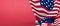 Close up of american USA flag, 4th of July Independence Day. Left Side Copy Space on Red Background