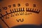 Close up of an analog VU audio meter