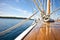 close-up of anchor on the deck of a luxury cruiser