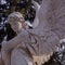 Close up of angel with wings. Vintage ancient stone statue, fragment. Faith, religion, Christianity, death, immortality concept