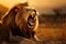 Close-up of an angry roaring lion ready to attack. Generative AI