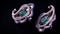 Close up of antique earings made of platinum, diamonds and giant emerald. Video. Luxury jewelry with gem stones isolated