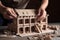 Close up of an architect or engineer making a model house. Generative ai