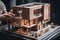 Close up of an architect or engineer making a model house. Generative ai