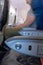 Close Up of Armrest inside an Airplane during Flight