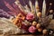 close-up of artful arrangement of dried flowers