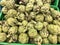 Close-up artichoke vegetables in a box