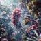 Close-up artistic images and illustrations of bacteria and viruses structure, microscopic world of microbes