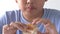 Close-up, Asian boys eat hamburger. Food concept