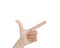 Close up Asian female hand show counting hand, pistol sign gun, sign thumb index finger arm and hand isolated on a white backgroun