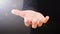 Close up Asian Man standing and shows outstretched hand with open palm on Light of Len flare and Boke blue background.