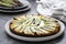 Close up asparagus tart. Healthy pie filled with fresh asparagus. Vegan food