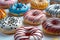 Close-up of Assorted Artisan Donuts with Unique Glazing Patterns