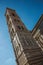 Close-up of the astonishing sculptural work of the Giotto`s Campanile bell tower in Florence.