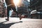 Close-up of athlete legs running through the New York streets