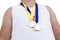 Close-up of athlete with olympic medal