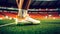 Close-up of Athlete\\\'s Feet in Soccer Shoes, Training on the Football Field. created with Generative AI