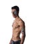Close up Attractive Bare Muscled Man with Robotic Skin Art