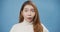 Close-up attractive youth Asia Lady with sweater excited surprised and amazed opened mouth raise eyebrows, shocked woman can`t