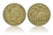 Close up - Australian dollar coins islated on white background with clipping path. Reflection coin on white background. I