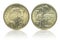 Close up - Australian dollar coins islated on white background with clipping path. Reflection coin on white background. I