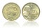 Close up - Australian dollar coins islated on white background with clipping path. Reflection coin on white background. I