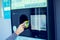 Close up of automatic reverse vending machine for collecting and