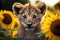 a close up of a baby lion