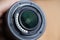 Close up background of digital camera lens. Professional photography technology concept
