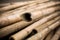 Close up background of dry thick bamboo poles