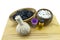 Close up ball compressing spa and black and white stone with aroma candle present in Yin - Yang spa concept isolate on white