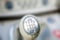 Close-up of Ball shift knob automatic transmission. Closeup car gearbox with blurred background. Switching in six steps and