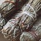 Close-up of the bandaged branches of dried herbs