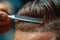 Close-up of a barber\\\'s skilled hands crafting a perfect hairstyle