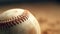 Close up of a baseball on the sand. Soft focus and shallow depth of field.